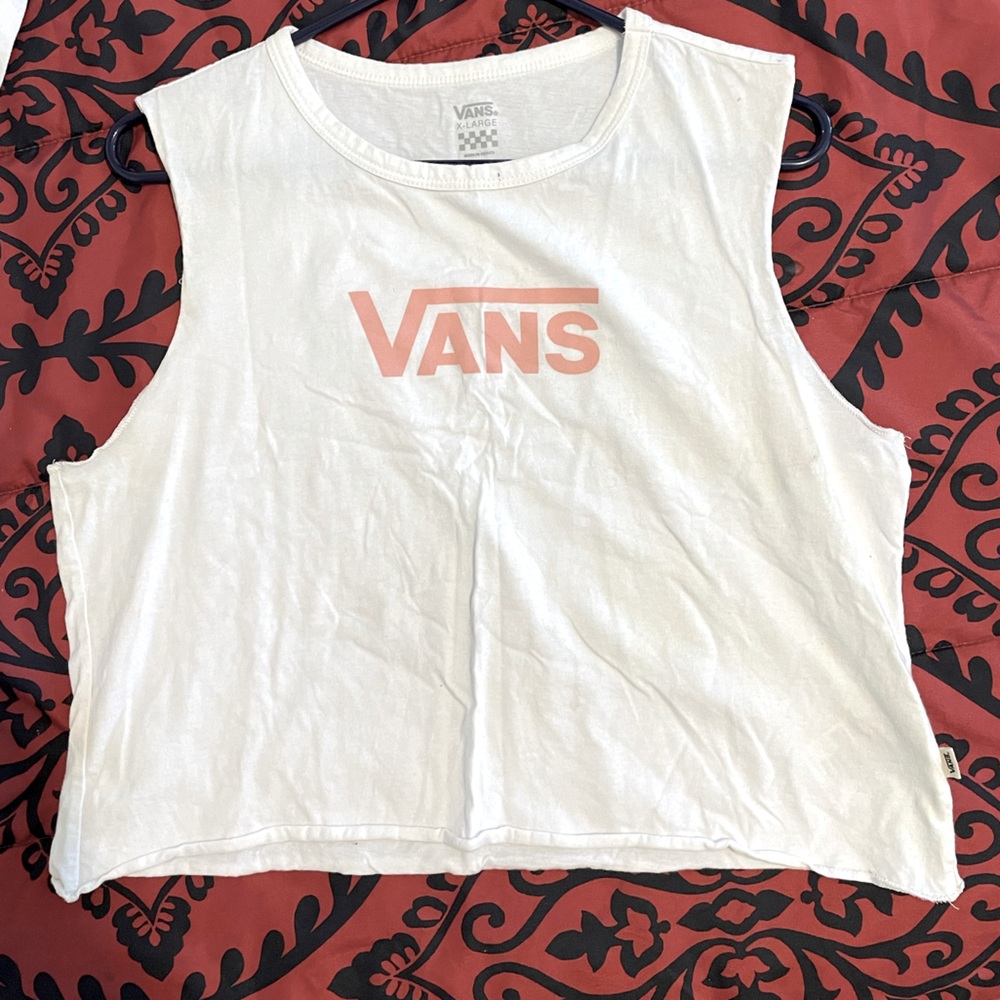 Vans in Pale Pink Cropped Cut Off Tank Top XL